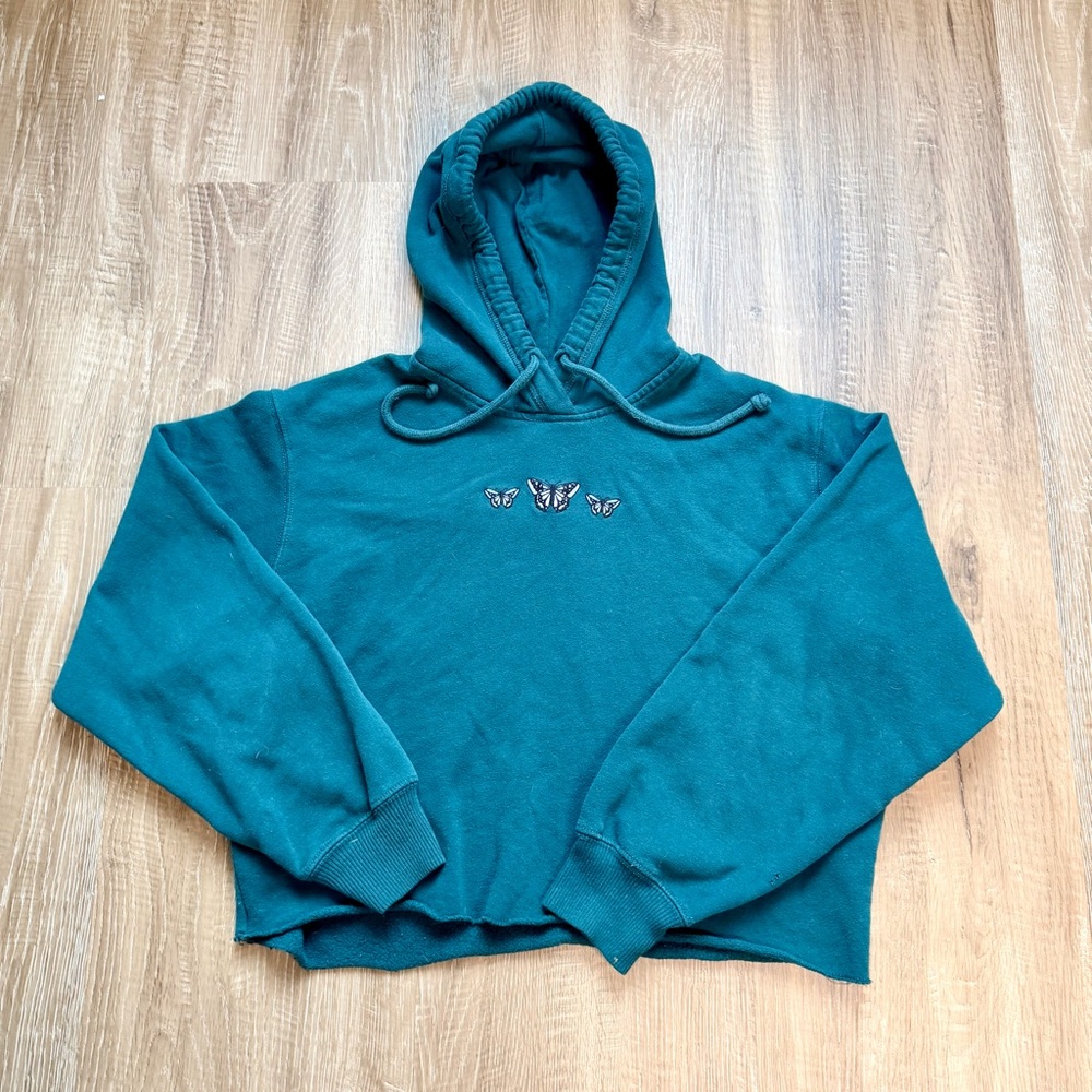 Hollister Butterfly Hoodie Medium Teal Graphic‎ Cotton Sweatshirt Pre-Owned